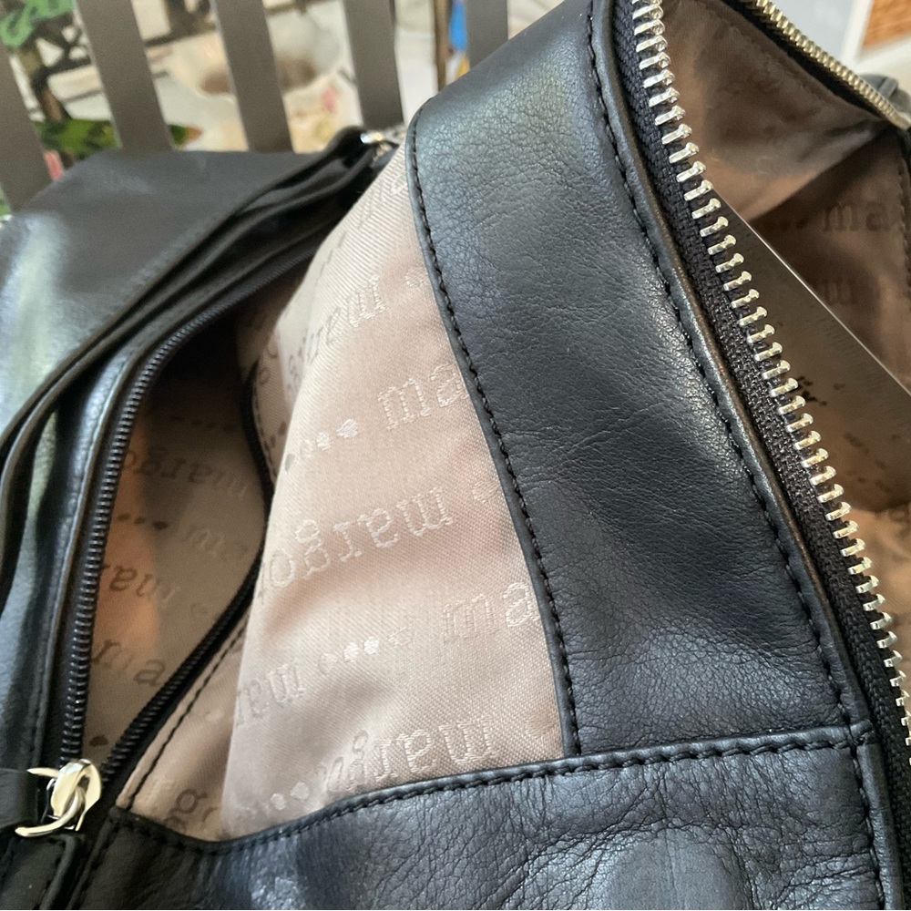 MARGOT PEBBLED LEATHER FOLD OVER BAG MULTIPLE ZIPPERS ADJUST CROSSBODY STRAP - Picture 8 of 12